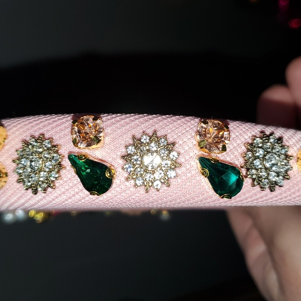 New handmade boutique luxury rhinestone floral fancy mid-wide flexible headband - Picture 7 of 8